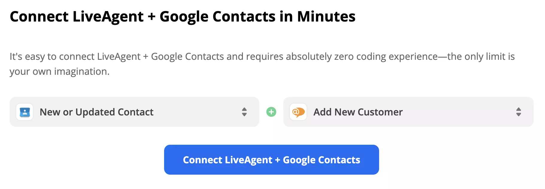 Google Kontaktu trigeris New or Updated Contact un LiveAgent darbība Add New Customer