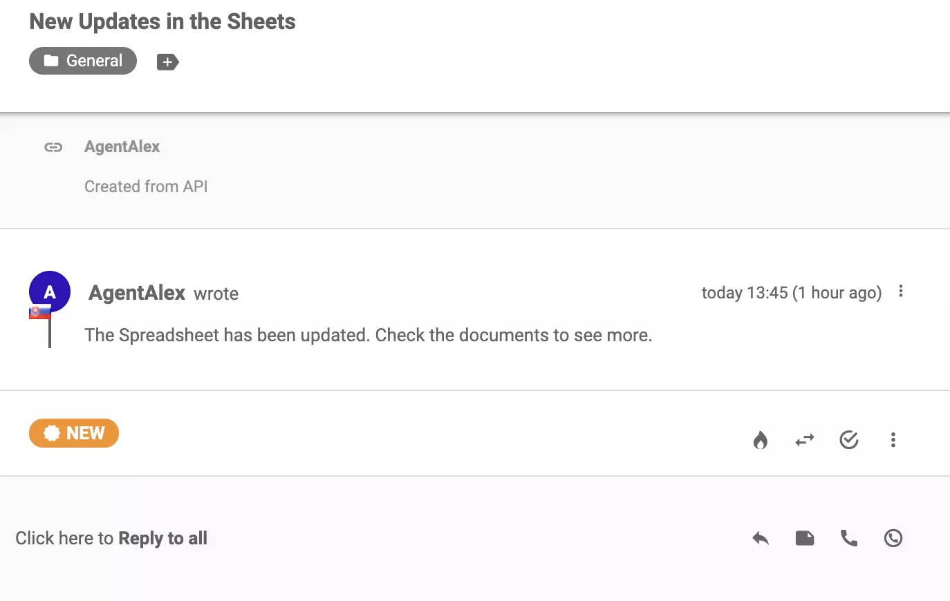 Jauna biļete, kas nonāca biļešu sistēmā pēc veiksmīgas integrācijas ar Google Forms