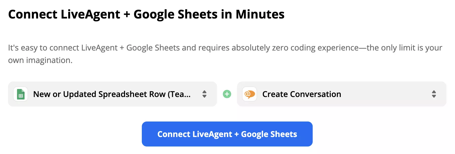 Atlasīts Google Sheets triggers un LiveAgent darbība