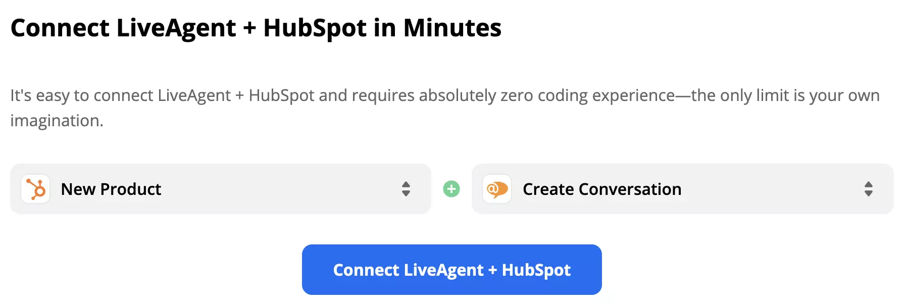 Jauns produkts triggers HubSpot aktivizē Izveidot sarunu darbību LiveAgent