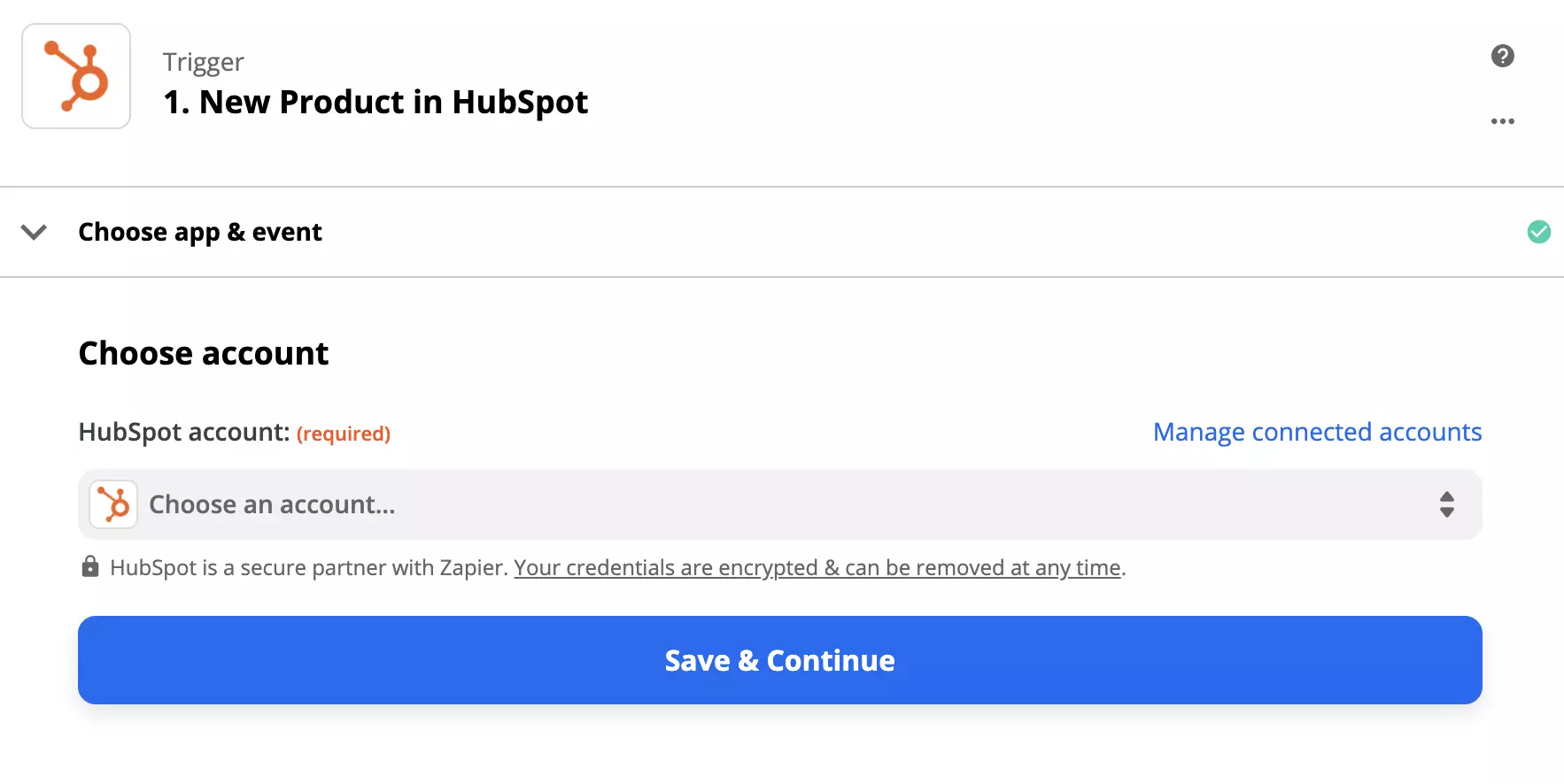HubSpot triggera konfigurācijas opcijas Zapier