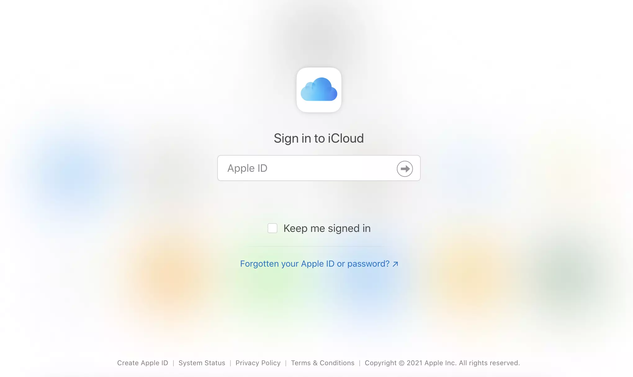iCloud vietne ar pierakstīšanās opcijām