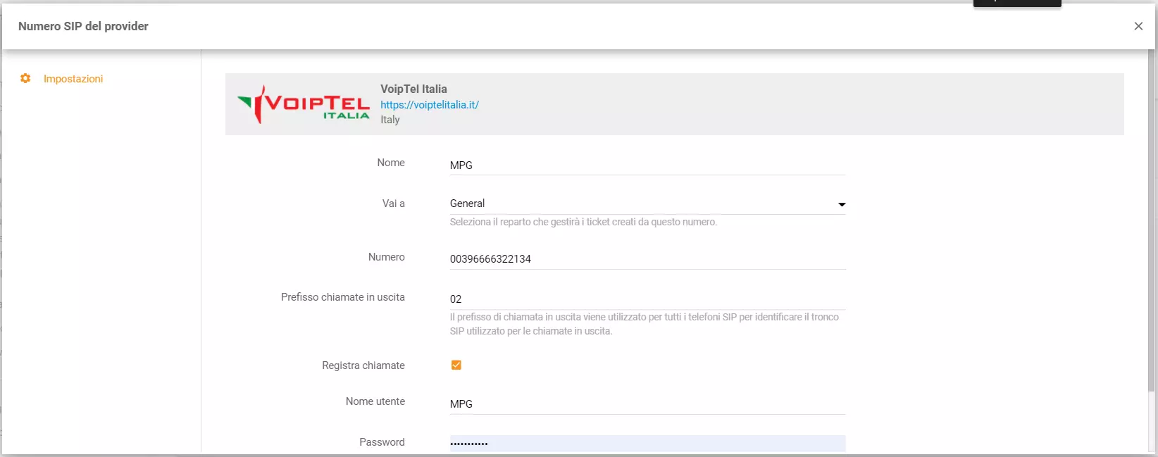 VoipTel Italia akreditācijas dati
