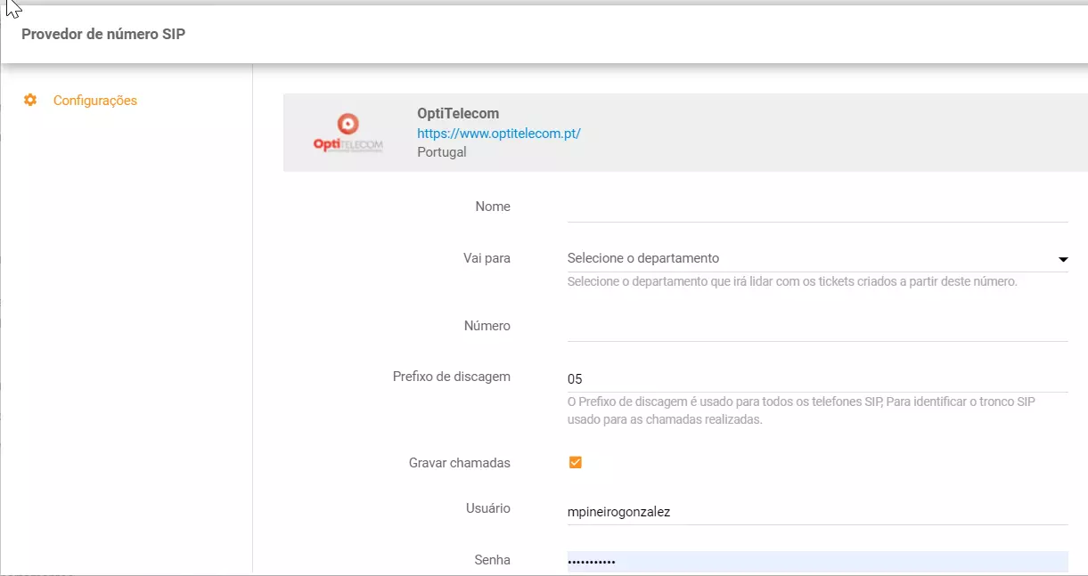 Konfigurējiet OptiTelecom tālruņa numuru