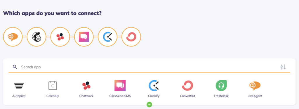Attēls, kas parāda aplikāciju savienošanas iespējas ar Integrately