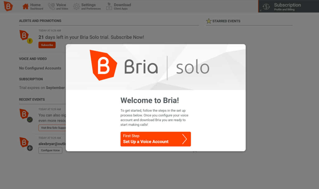 Bria trial registration