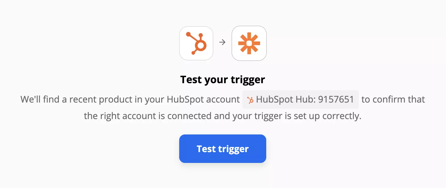 HubSpot triggera tests Zapier