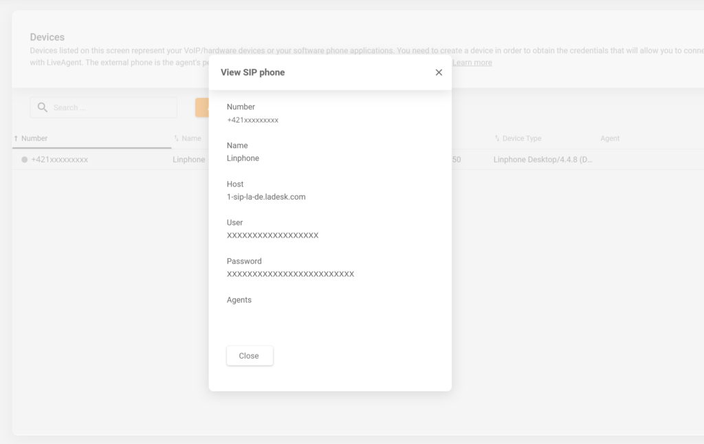 LiveAgent SIP ierīces konfigurācija