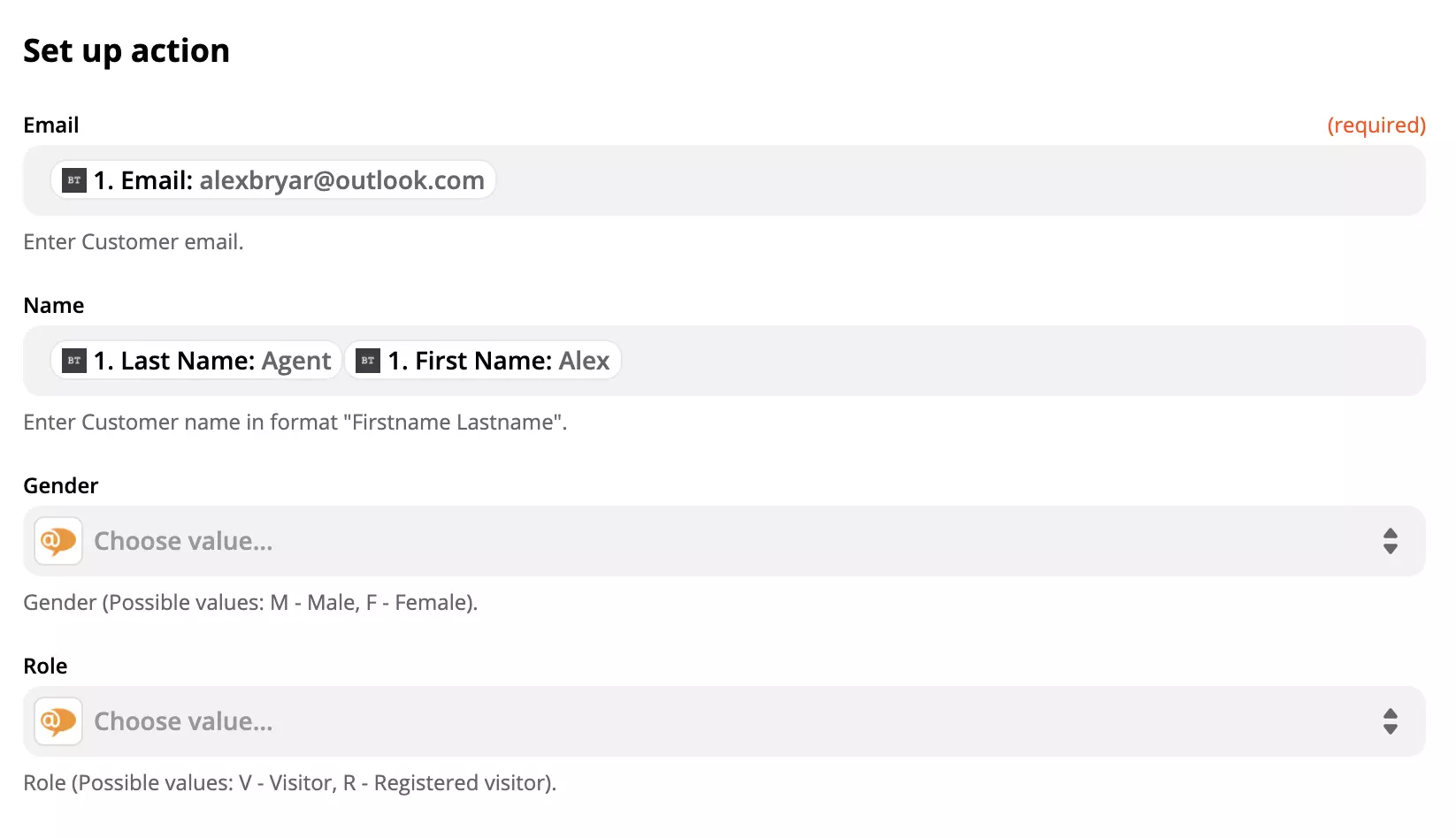 LiveAgent darbības konfigurācija ar datiem Zapier