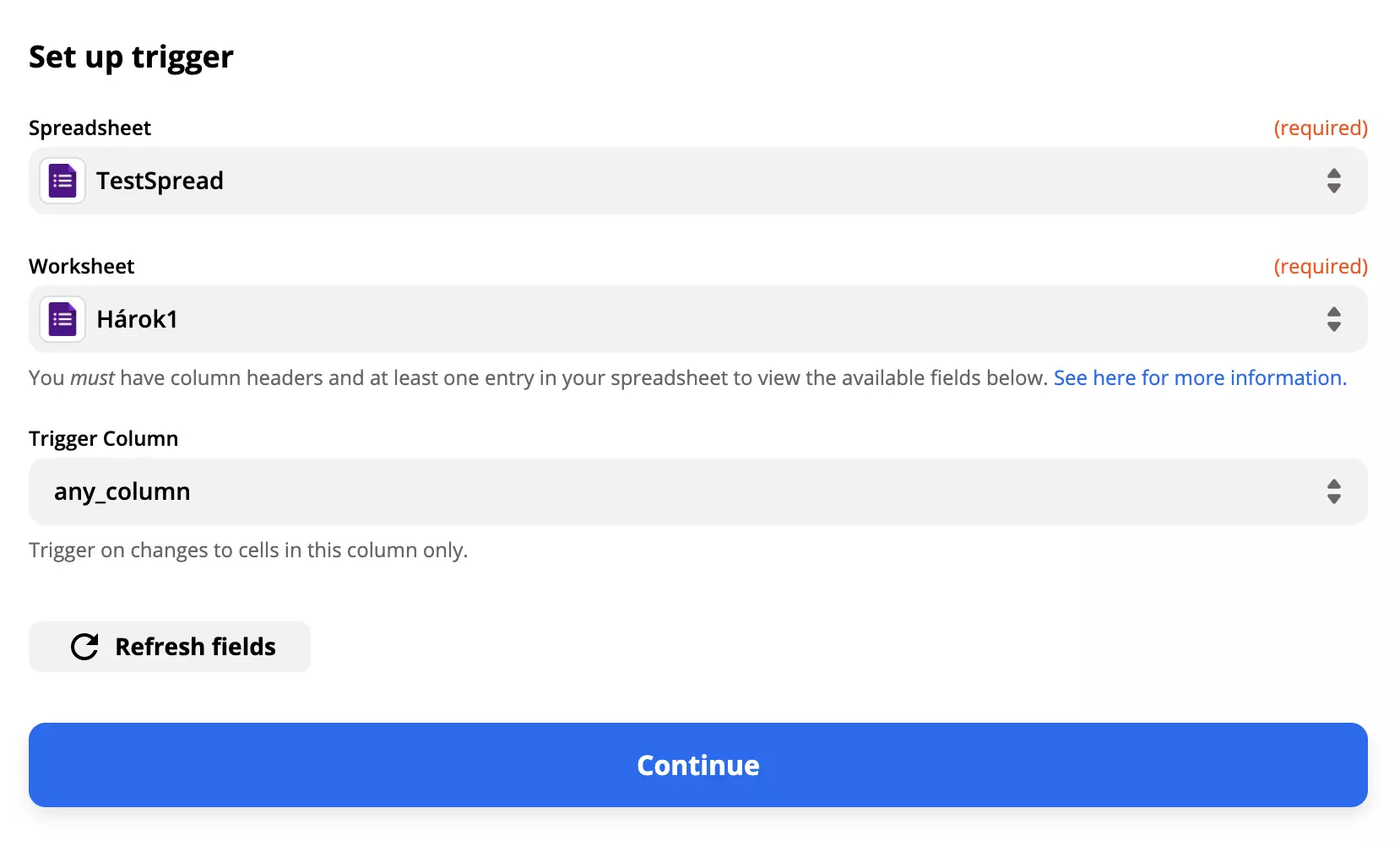 Google Forms spraudņa iestatīšanas piemērs ar aizpildītiem laukiem