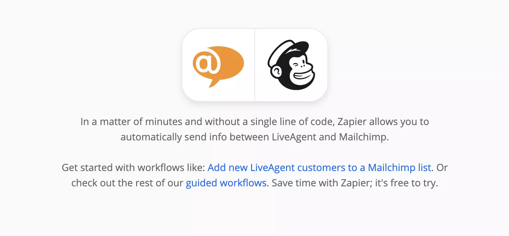 LiveAgent un Mailchimp integrāciju lapa Zapier