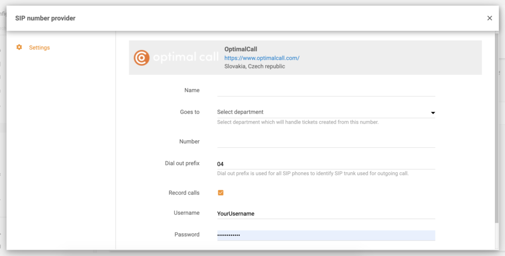 Optimal Call konfigurācija
