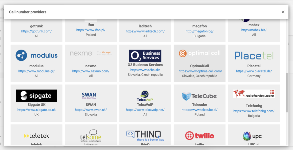 Optimal Call VoIP pakalpojumu sniedzēju sarakstā