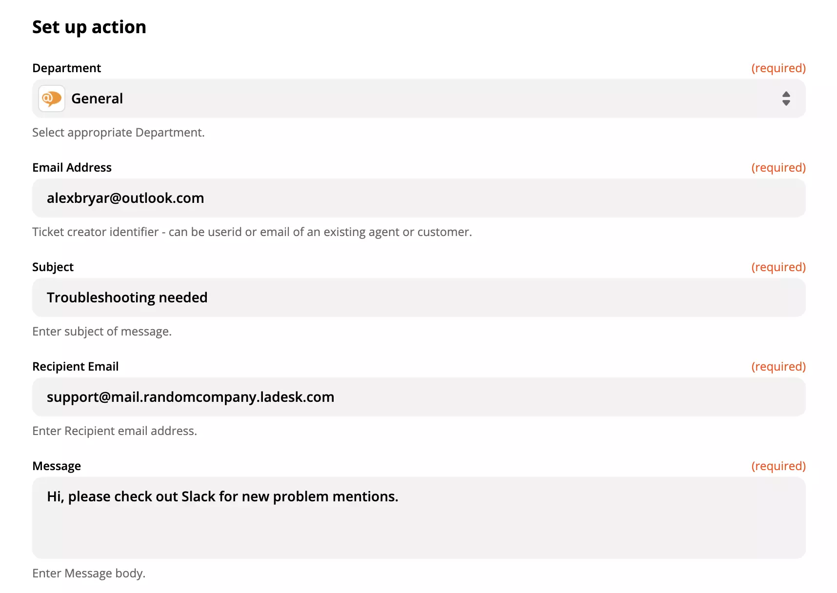 Aizpildīta LiveAgent darbības konfigurācija