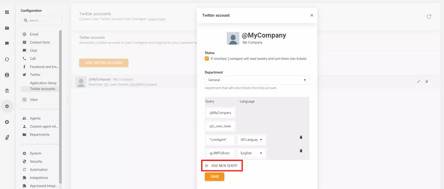Attēls parāda, kā definēt specifiskus parametrus un pielāgot, kurus tvītus (ierakstus) vēlaties pārvērtīt biļetēs