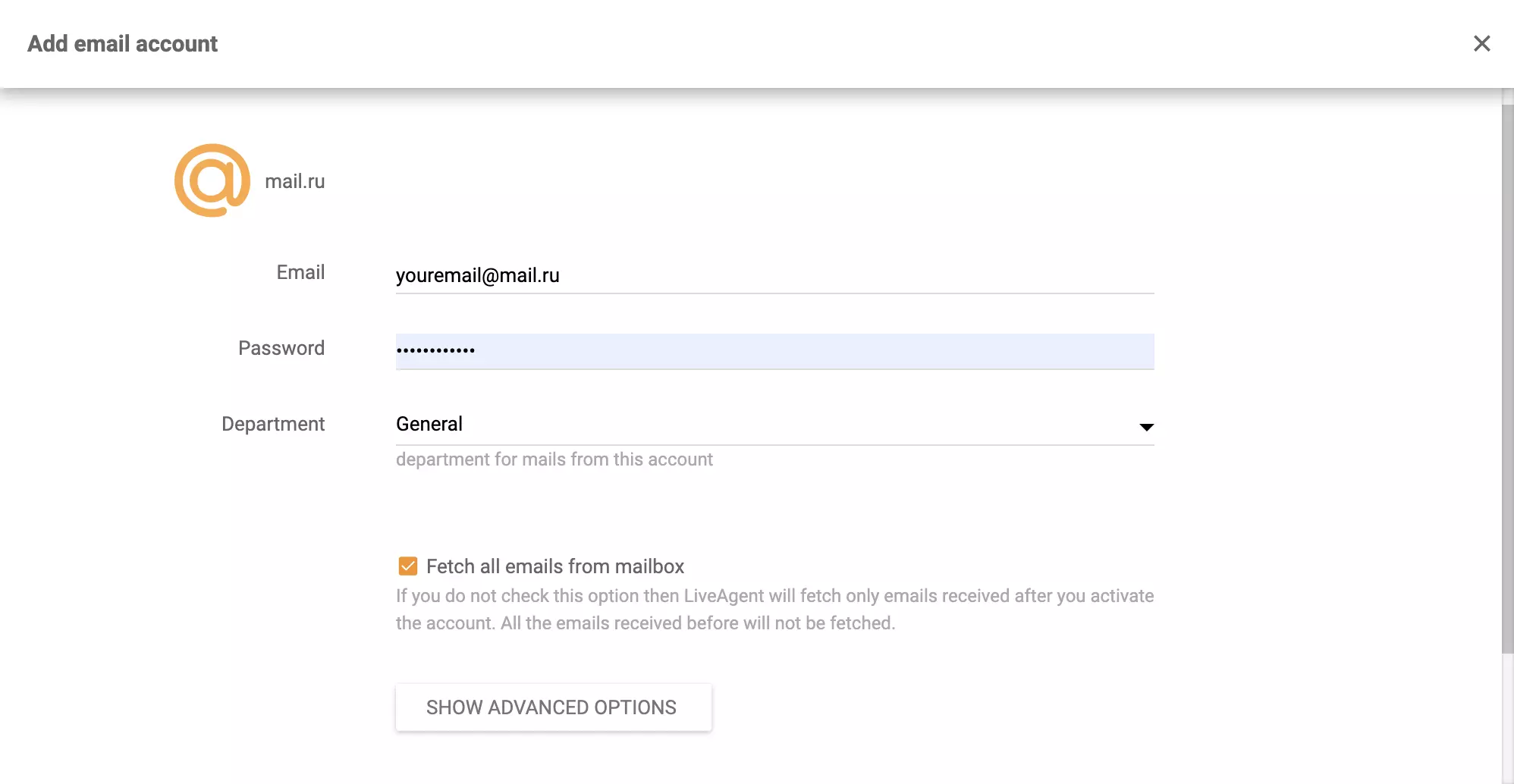 Mail.ru konfigurācija LiveAgent sistēmā