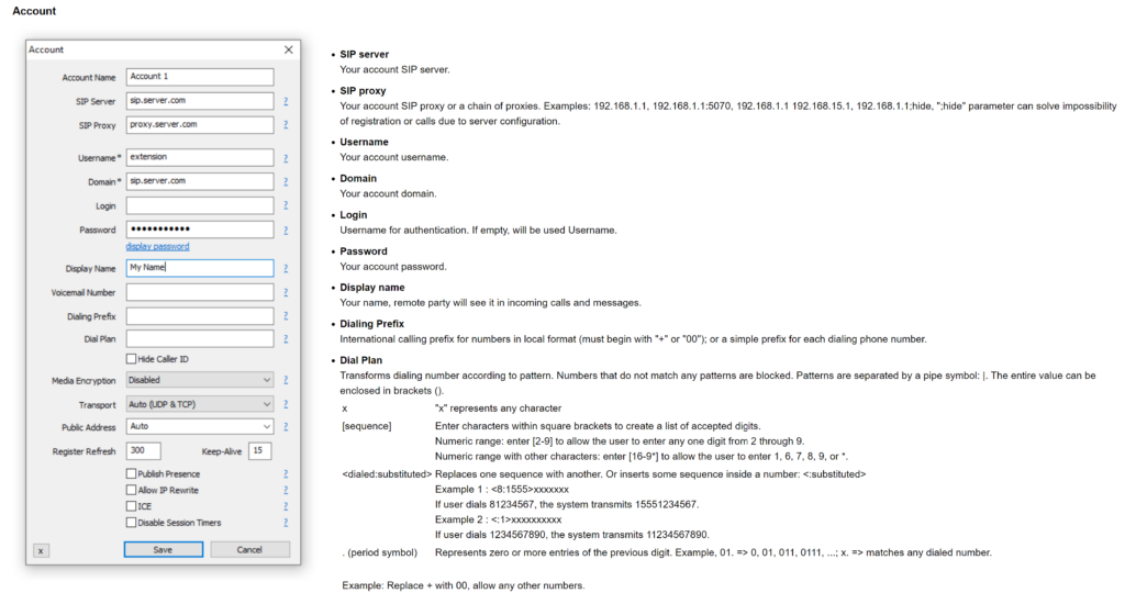 MicroSIP pievienot jaunu kontu
