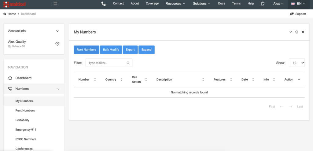 MultiTEL informācijas panelis ar numuru opcijām