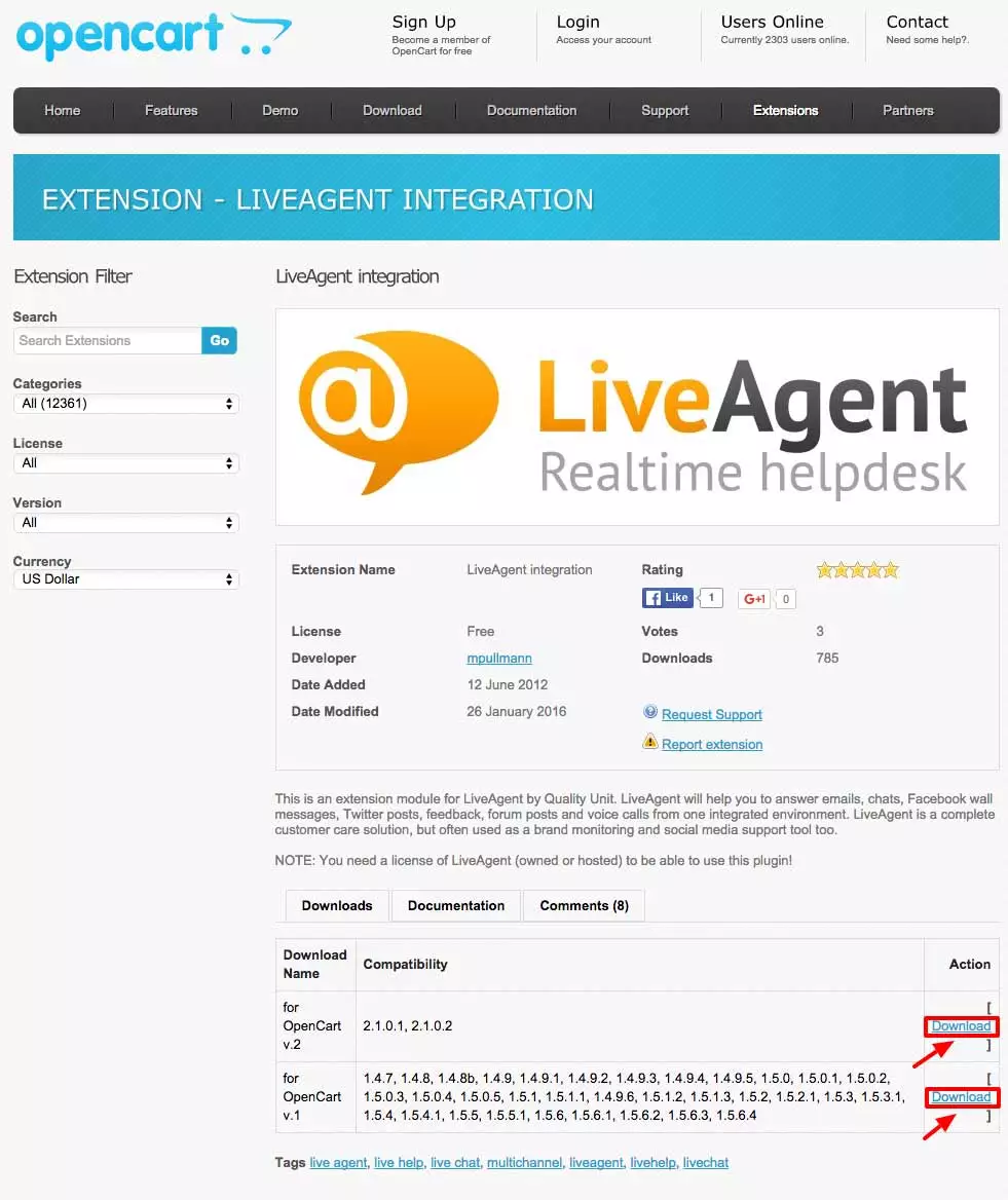 OpenCart LiveAgent integrācija - Lejupielādējiet paplašinājumu