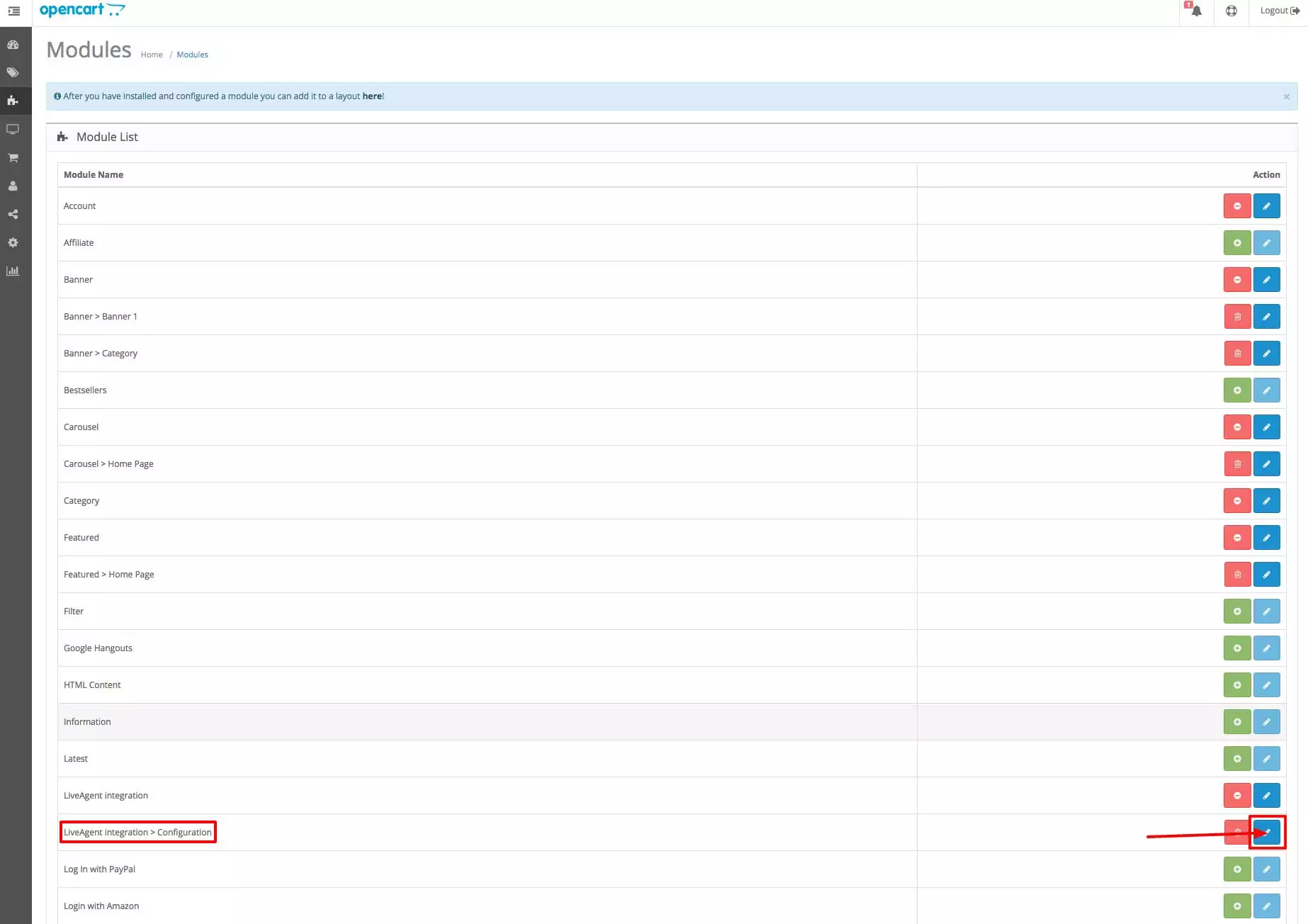 OpenCart LiveAgent integrācija - Konfigurācija