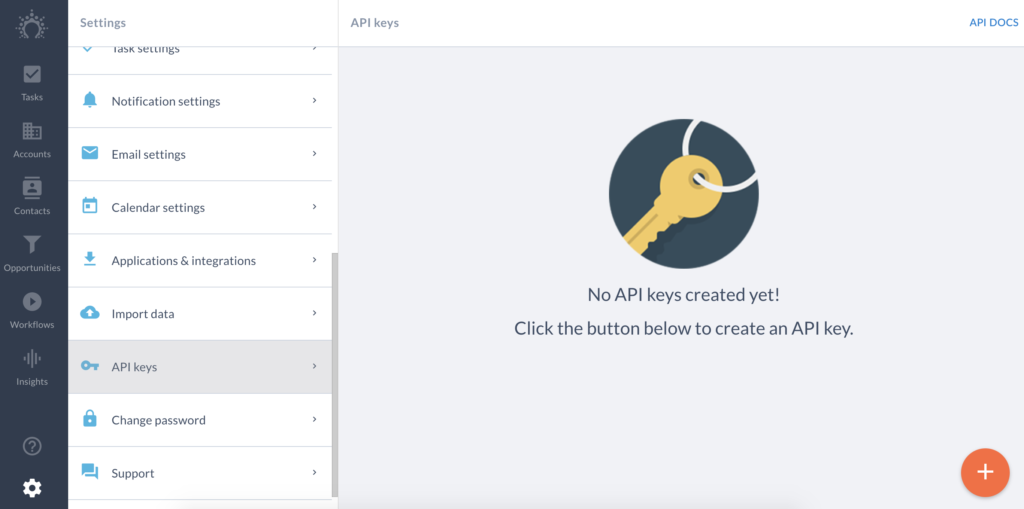 API atslēgas Salesflare konfigurācijā