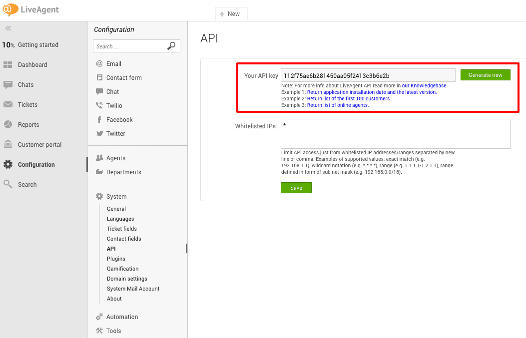uKit LiveAgent integrācijas 3. solis