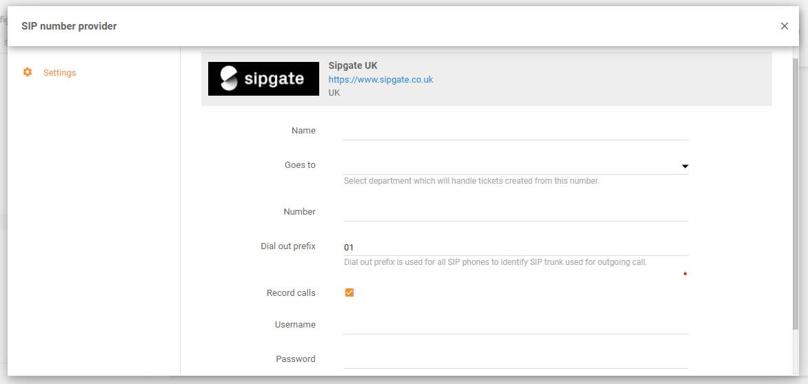 Sipgate integrācija pakalpojumā LiveAgent