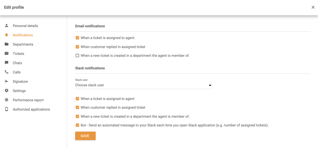 Slack paziņojumu opcijas Rediģēt profilu sadaļā