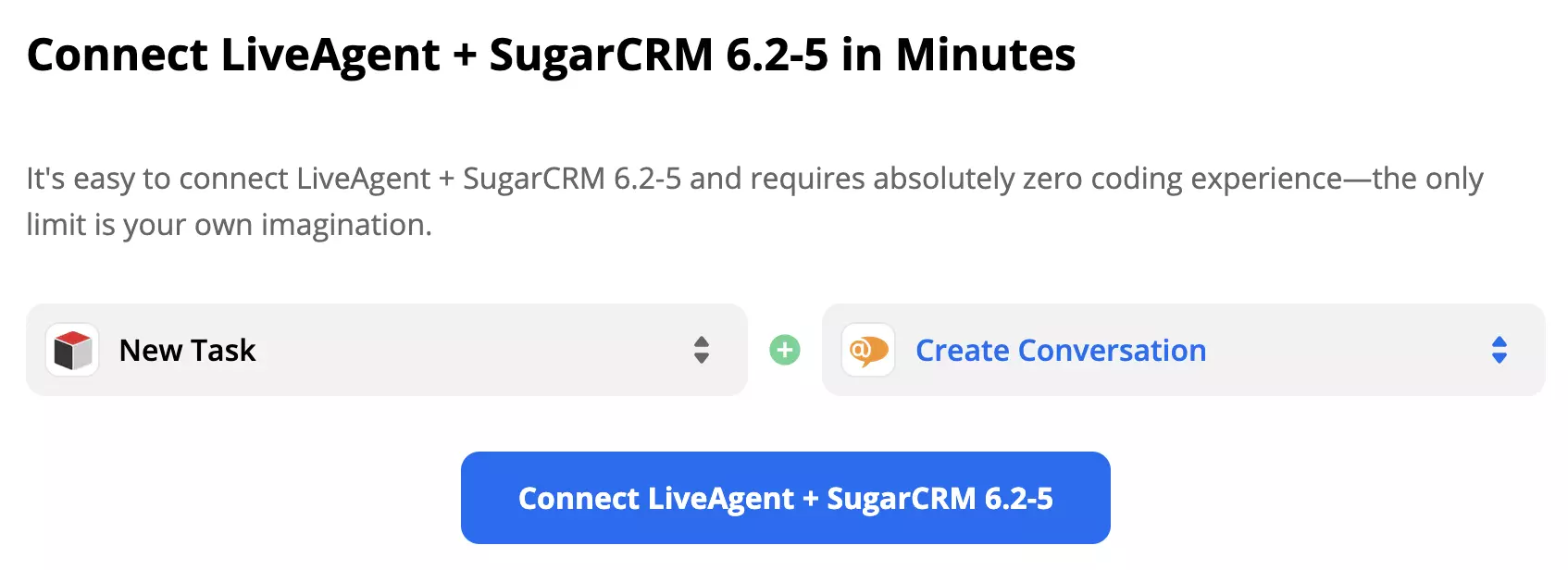 SugarCRM trigger Jauns uzdevums un LiveAgent action Jauna saruna