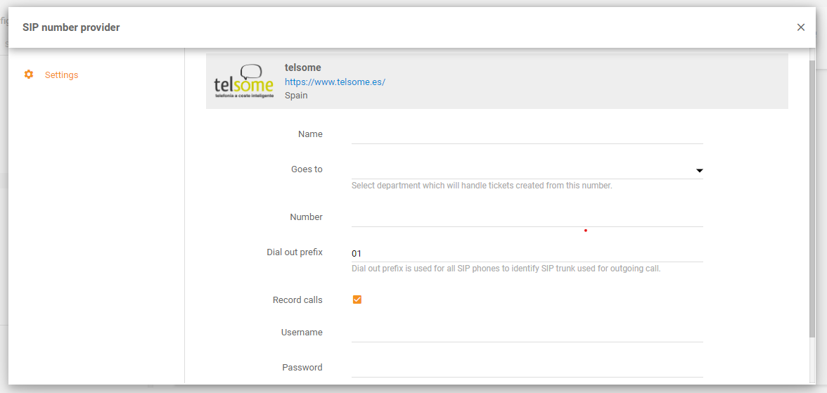 Telsome integrācija pakalpojumā LiveAgent