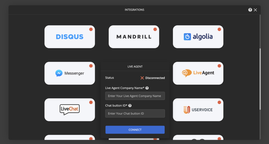 Ucraft LiveAgent integrācija