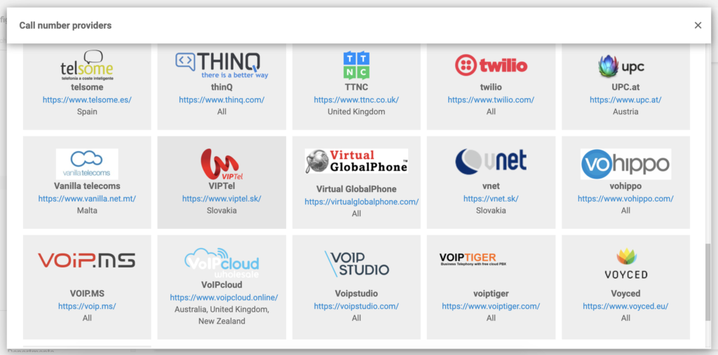 VoIPcloud VoIP sniedzēju sarakstā