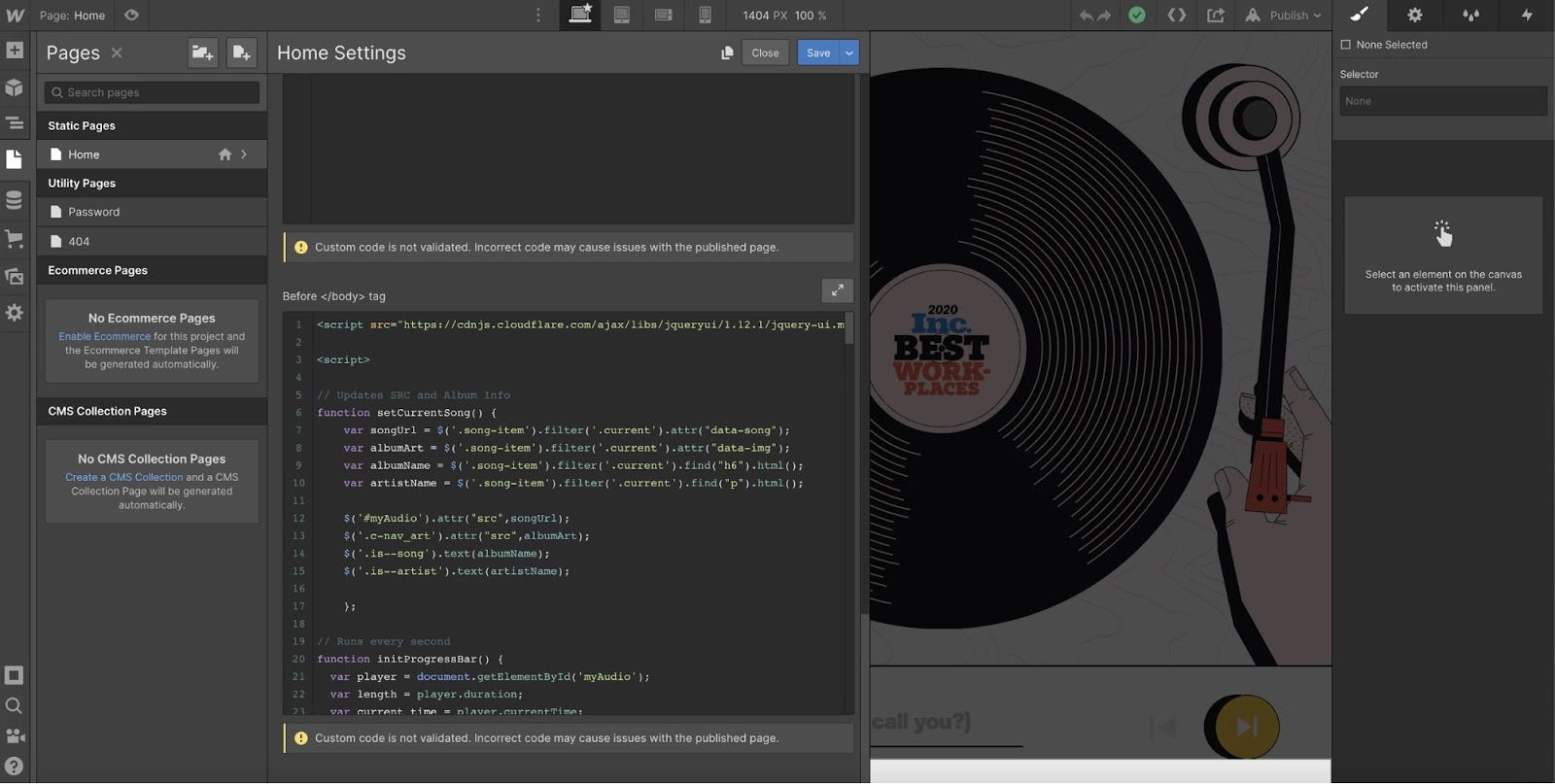 Webflow pielāgotā koda iespēja LiveAgent integrācijas procesā