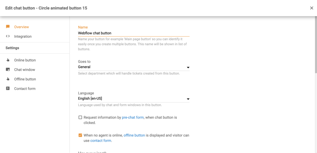 Tērzēšanas pogas konfigurācija LiveAgent