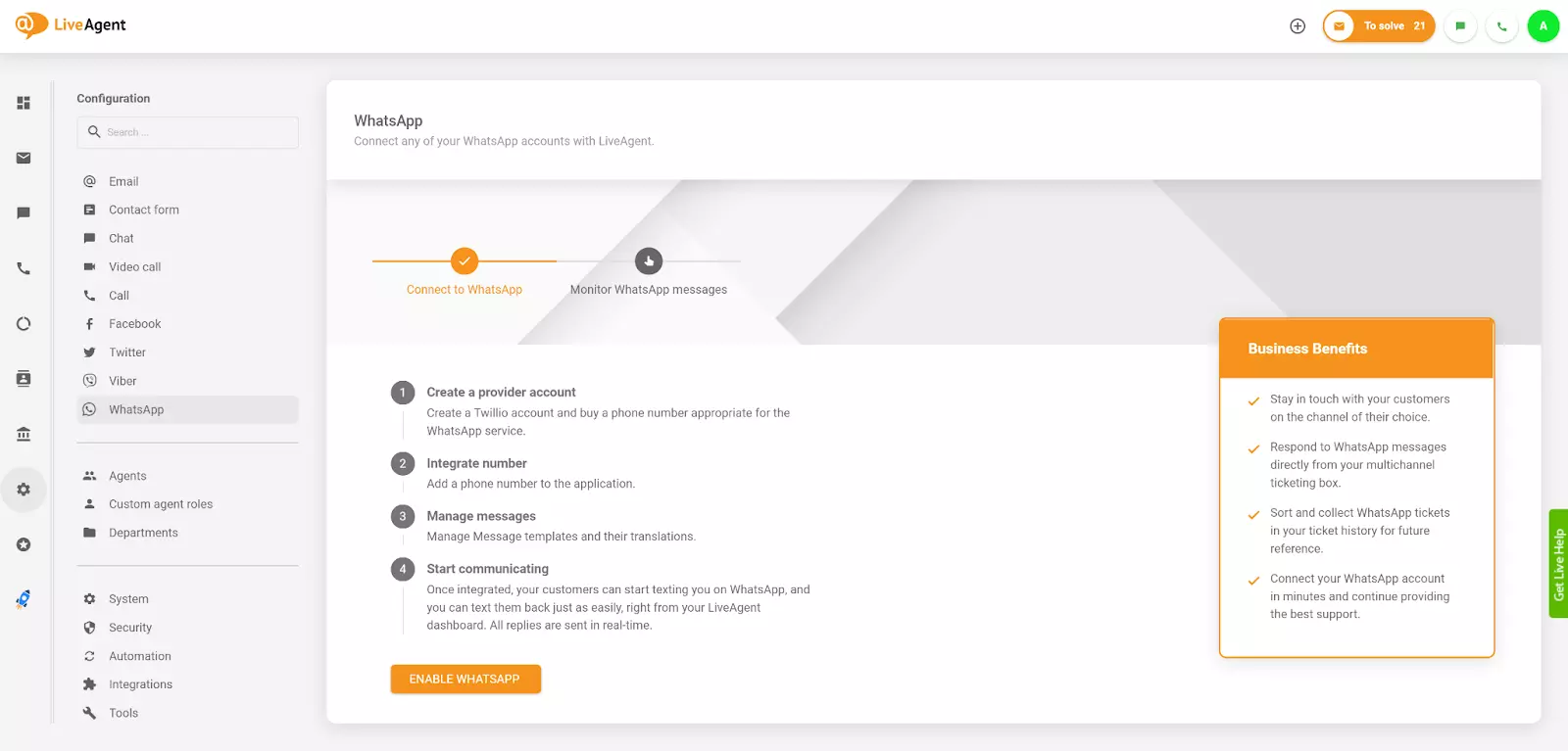 LiveAgent WhatsApp integrācija