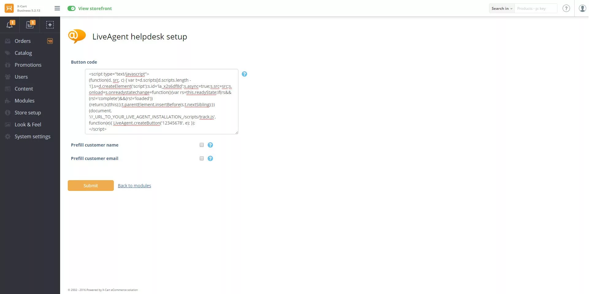 X-Cart LiveAgent integrācijas koda konfigurācija