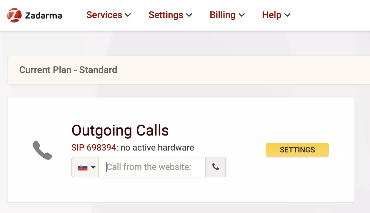 Zadarma VoIP sniedzēja vietne ar zvanu opciju