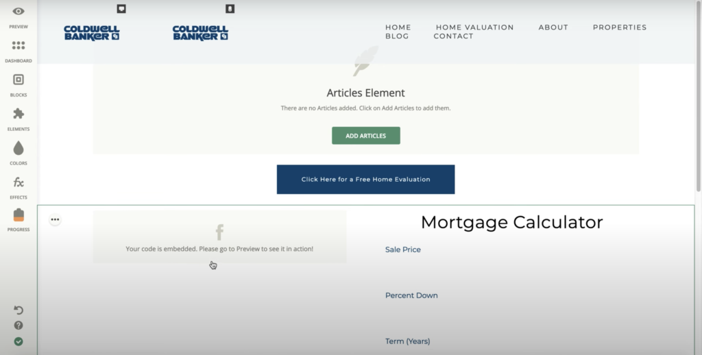 Zentap vietnes veidotājs ar vairākām opcijām kreisajā panelī