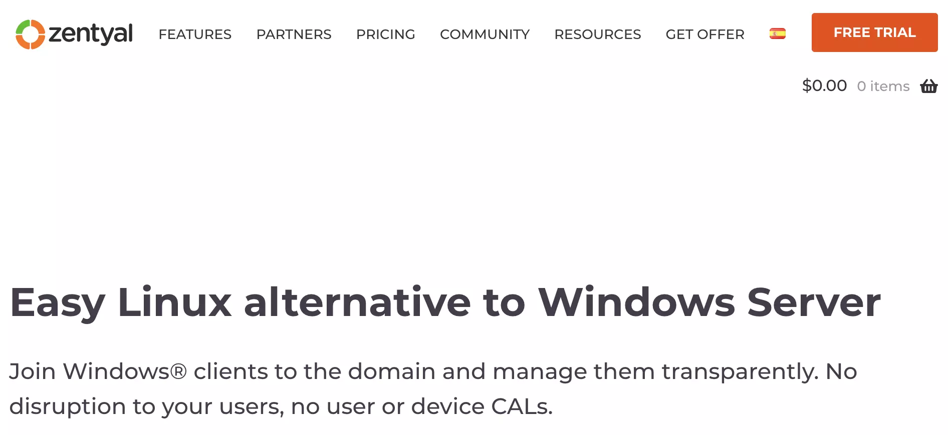 Zentyal sākumlapa ar apakšlapām un informāciju