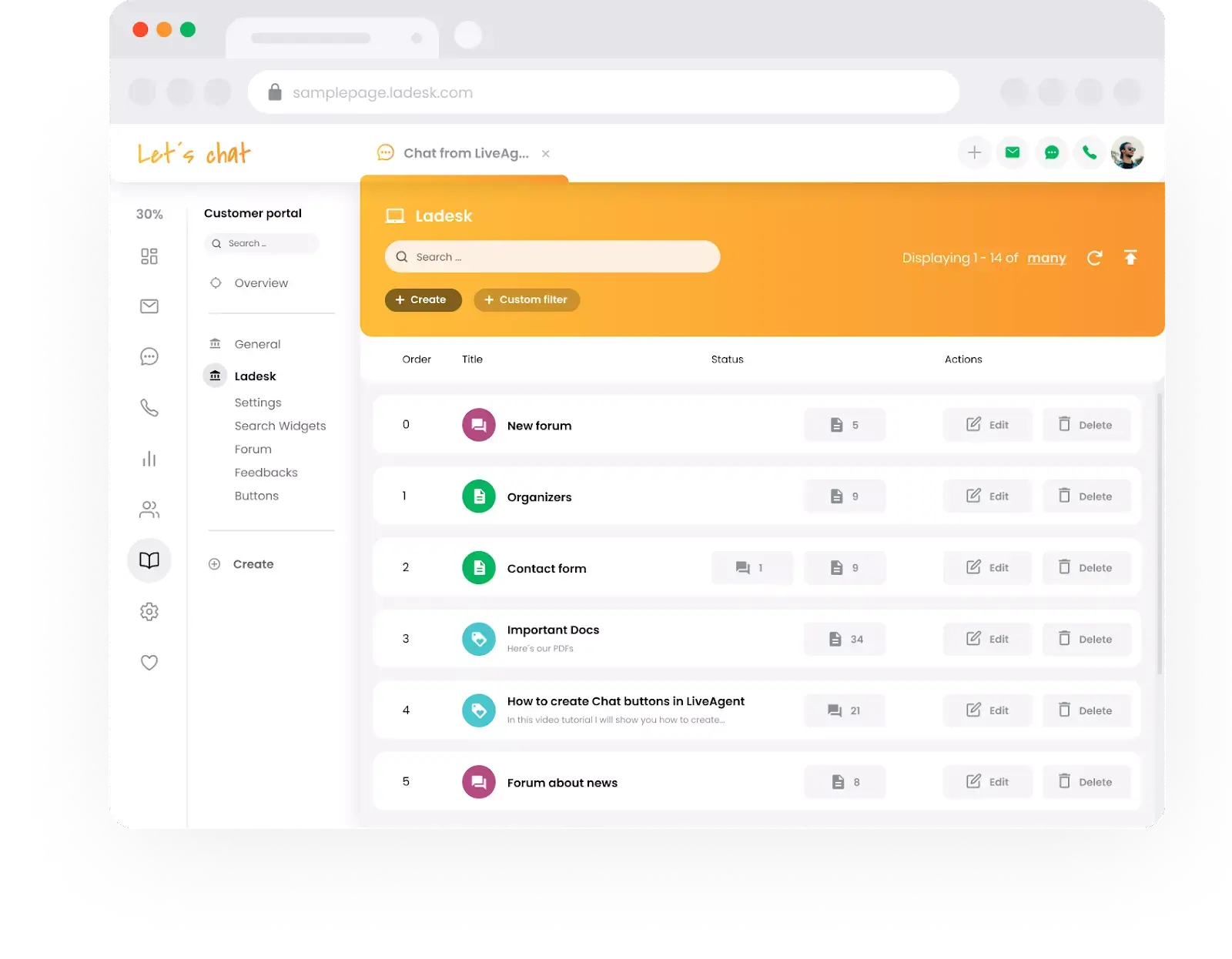 Live Agent knowledge base support portal