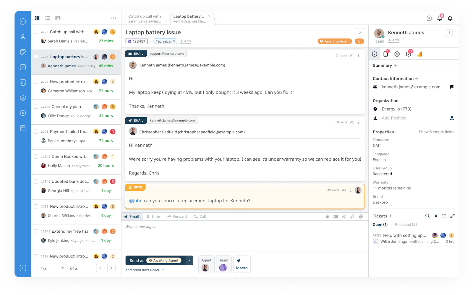 Ekrānuzņemums no Deskpro saskarnes