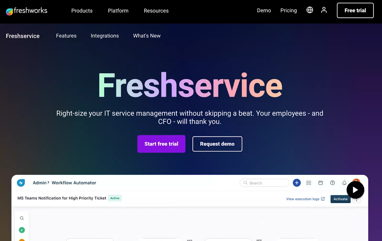 Freshservice It biļešu izveides sistēmas sākumlapa