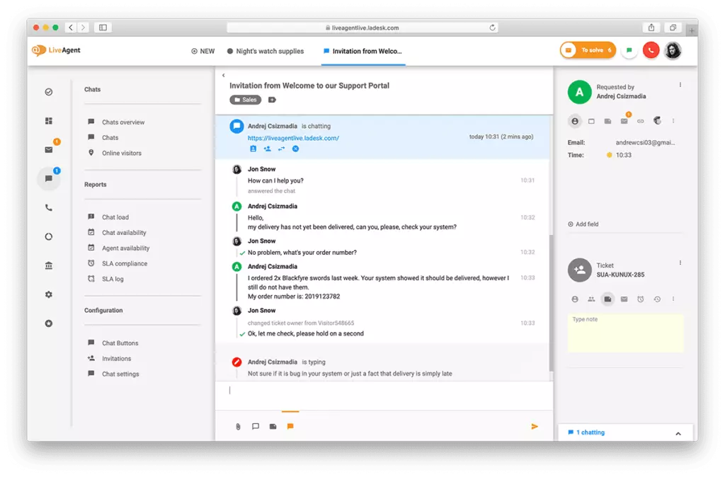 Tiešā tērzētāja saskarnes pārskats LiveAgent.