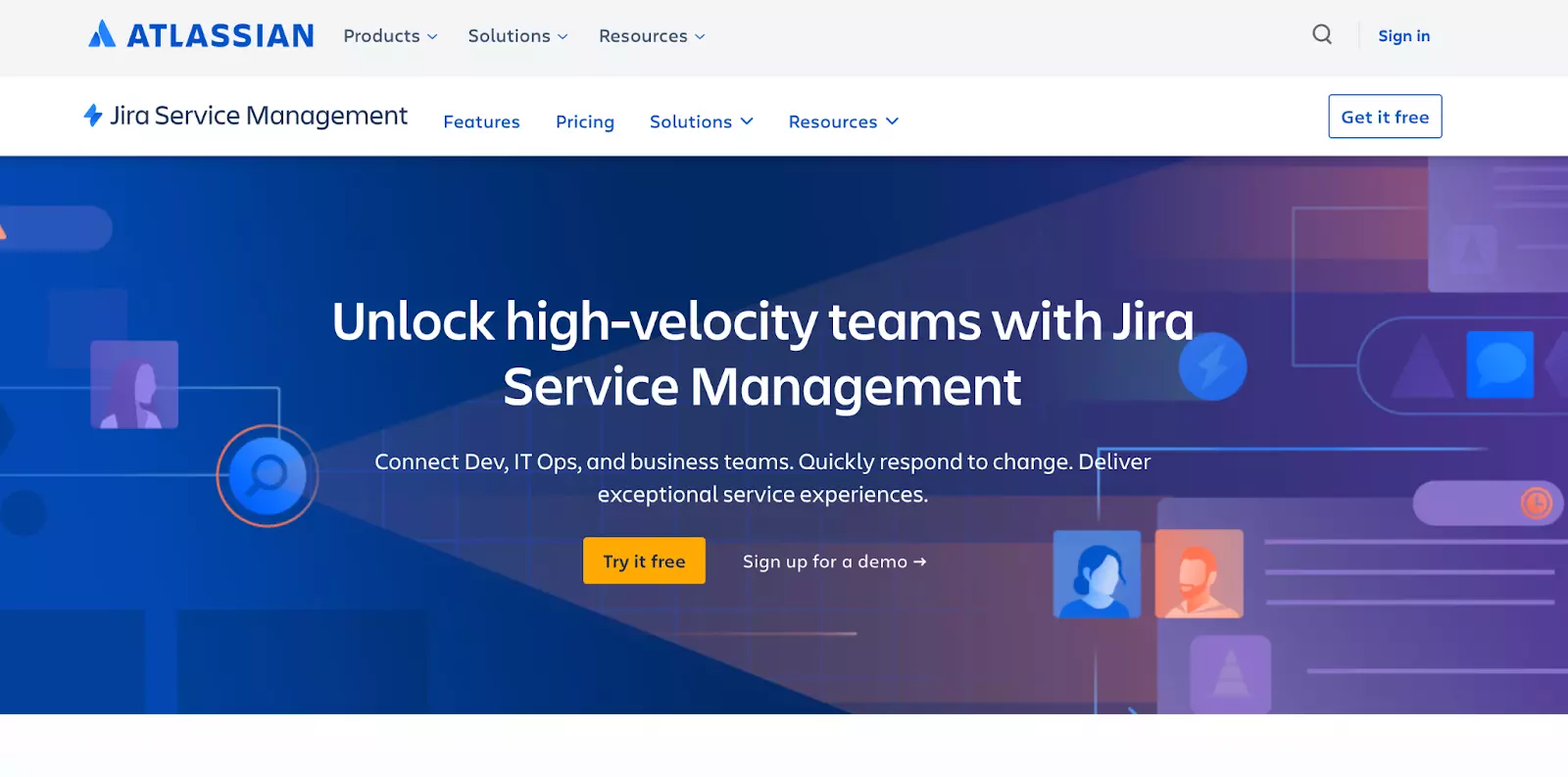 Jira Service Management sākumlapa