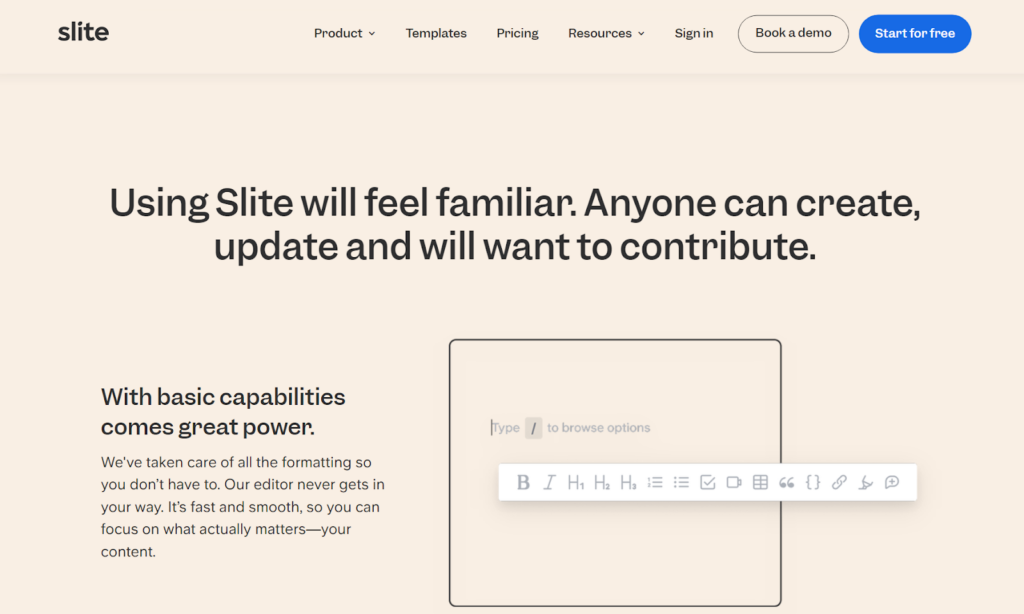 Slite zināšanu bāzes sākumlapa