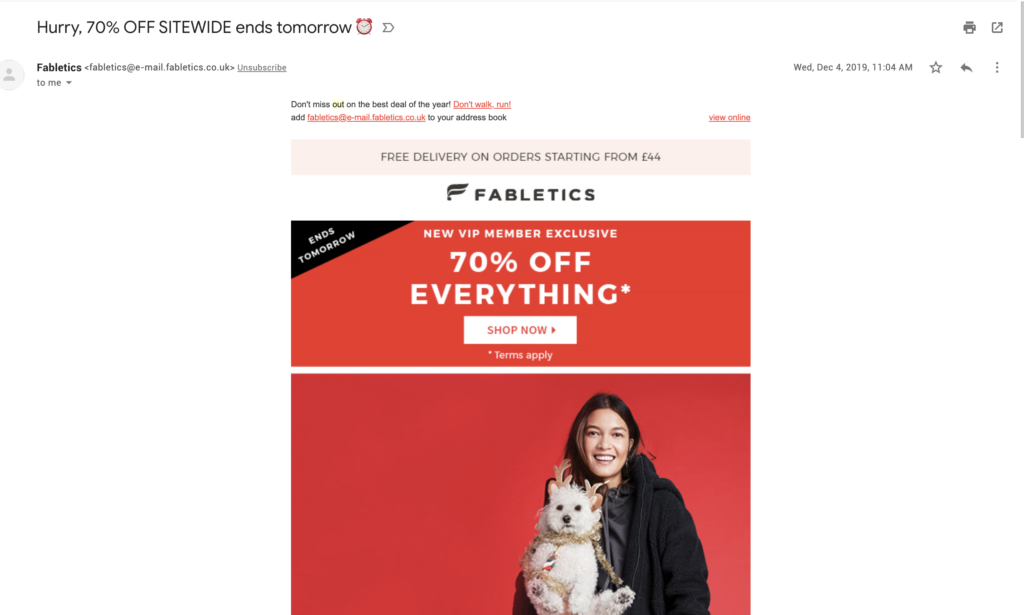 Fabletics pēdējās iespējas e-pasts