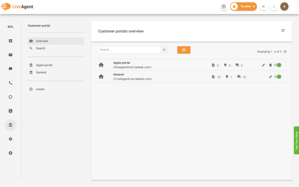 LiveAgent klientu portāla piemērs