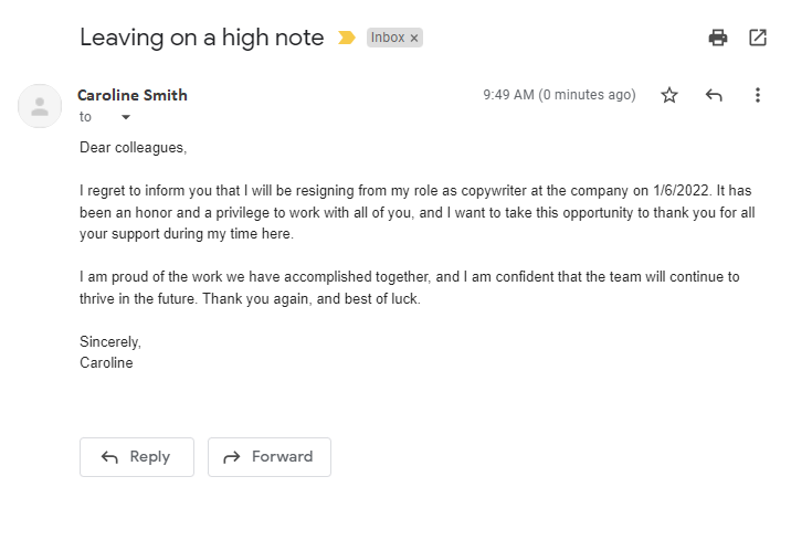 Atlūguma e-pasta piemērs