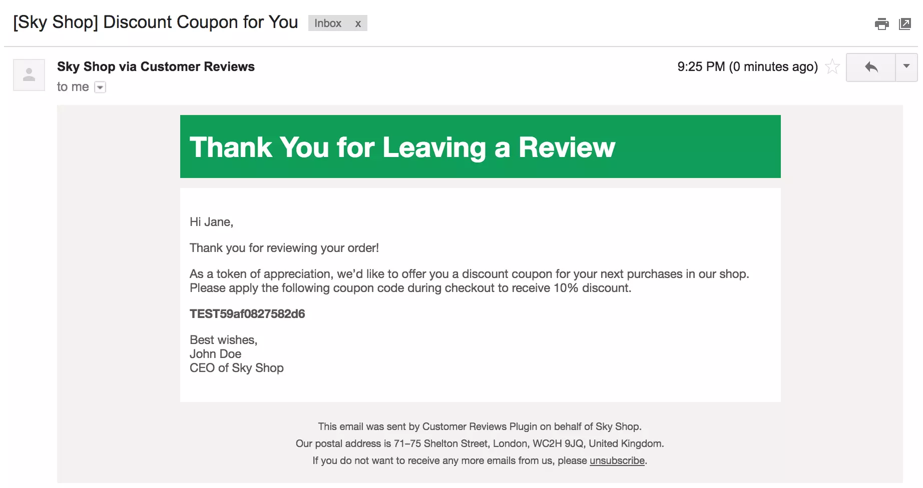 Atsauksmes atlaides piemērs