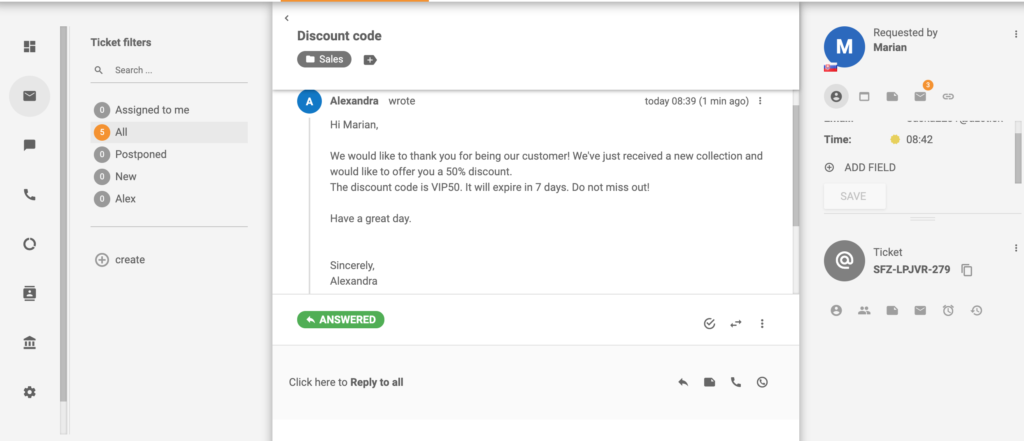 Biļetes piemērs ar atlaides kodu piedāvājumu